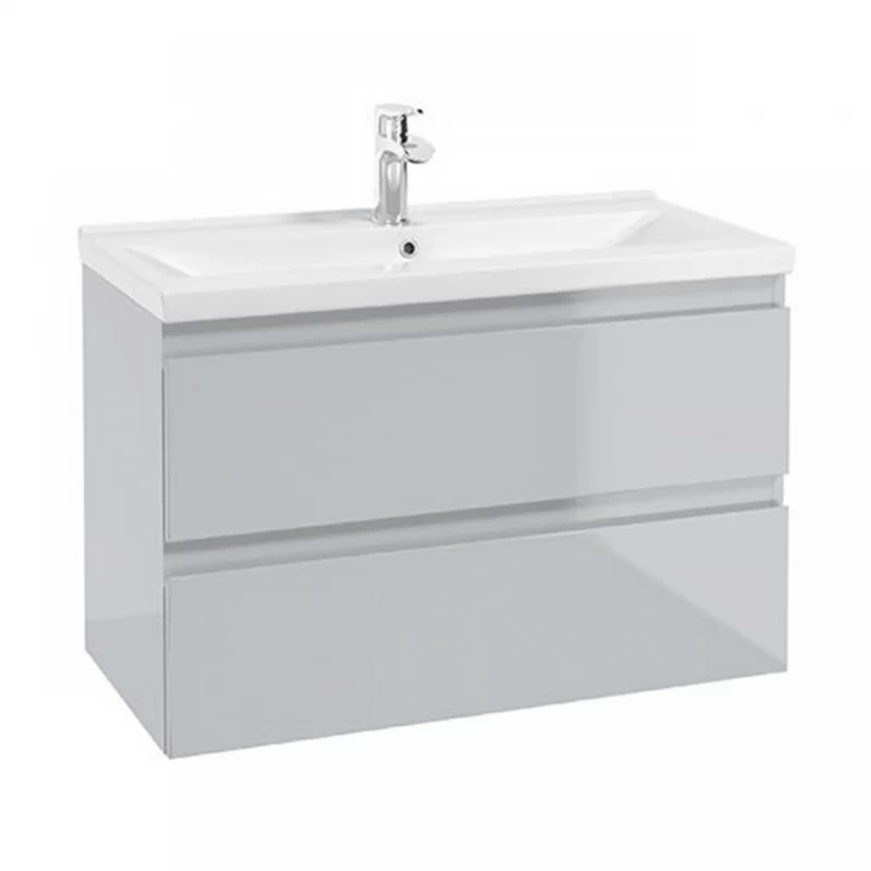 Baza lavoar suspendat Defra Como 2 sertare 79.9x40 cm gri-deschis lucios