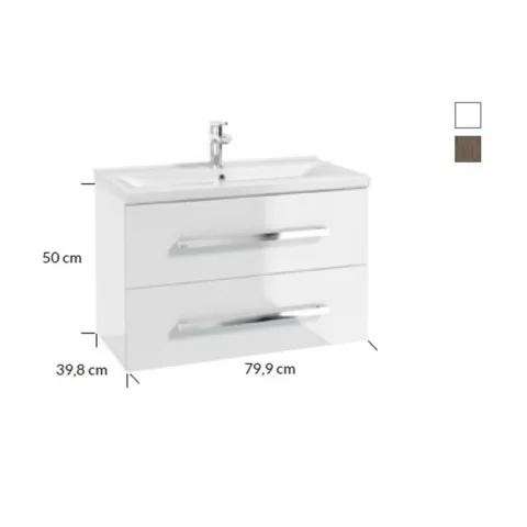 Baza lavoar suspendat Defra Granada 2 sertare 79.9x39.8 cm nuc rockford natur