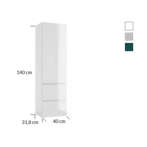 Dulap inalt suspendat Defra Como 40x140 cm 1 usa si 2 sertare alb lucios