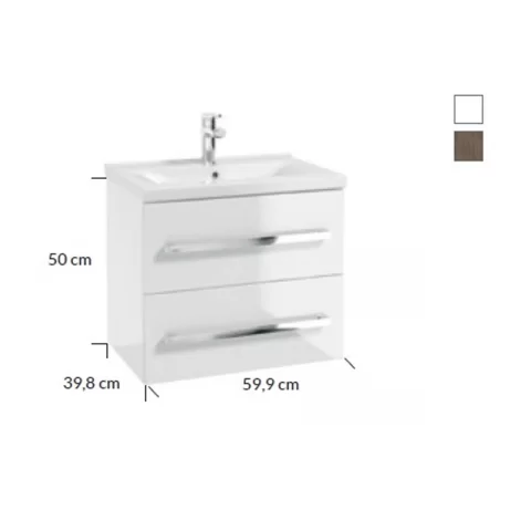 Baza lavoar suspendat Defra Granada 2 sertare 59.9x39.8 cm nuc rockford natur