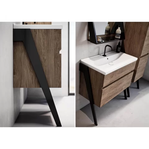 Baza lavoar pe pardoseala Defra Op-Arty 2 sertare 63.5x40.2 cm alb lucios