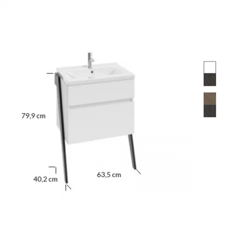 Baza lavoar pe pardoseala Defra Op-Arty 2 sertare 63.5x40.2 cm alb lucios