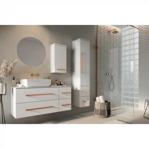Dulap inalt suspendat Defra Granada 30.2x162.5 cm 1 usa si 2 sertare alb lucios