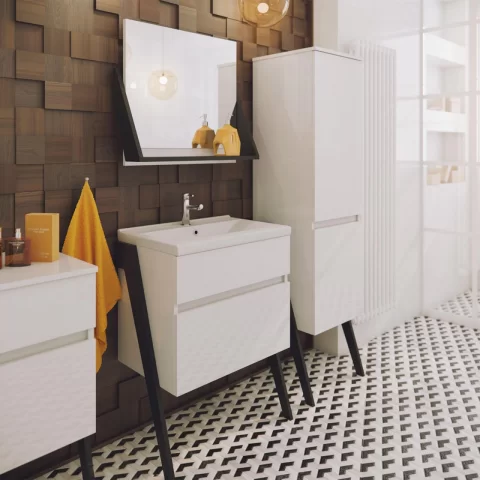 Baza lavoar pe pardoseala Defra Op-Arty 2 sertare 63.5x40.2 cm alb lucios