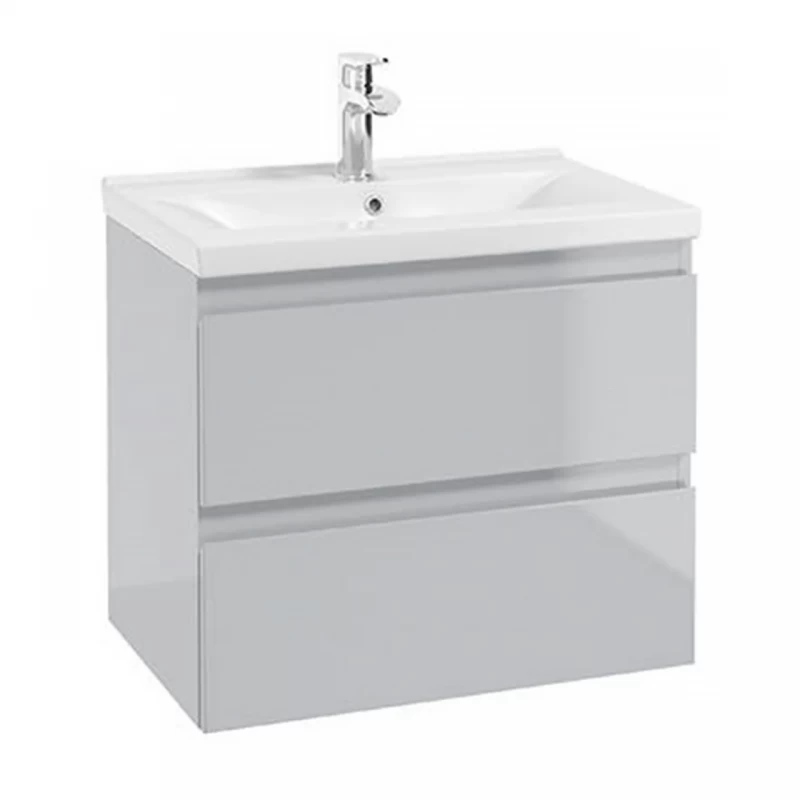 Baza lavoar suspendat Defra Como 2 sertare 59.9x40 cm gri-deschis lucios