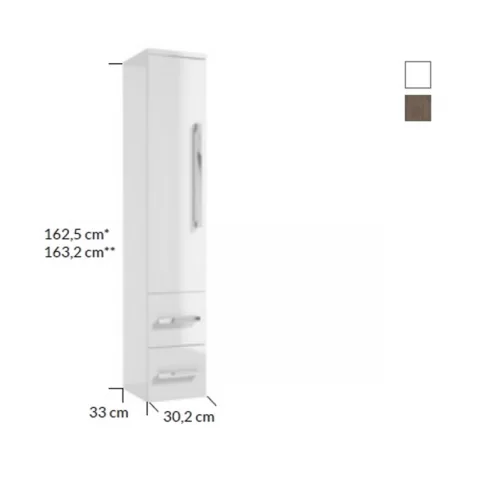Dulap inalt suspendat Defra Granada 30.2x162.5 cm 1 usa si 2 sertare alb lucios