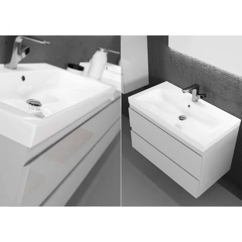 Baza lavoar suspendat Defra Como 2 sertare 59.9x40 cm alb lucios