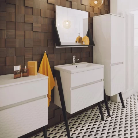 Oglinda cu etajera Defra Op-Arty alb 64.2x58.5 cm alb lucios-negru mat