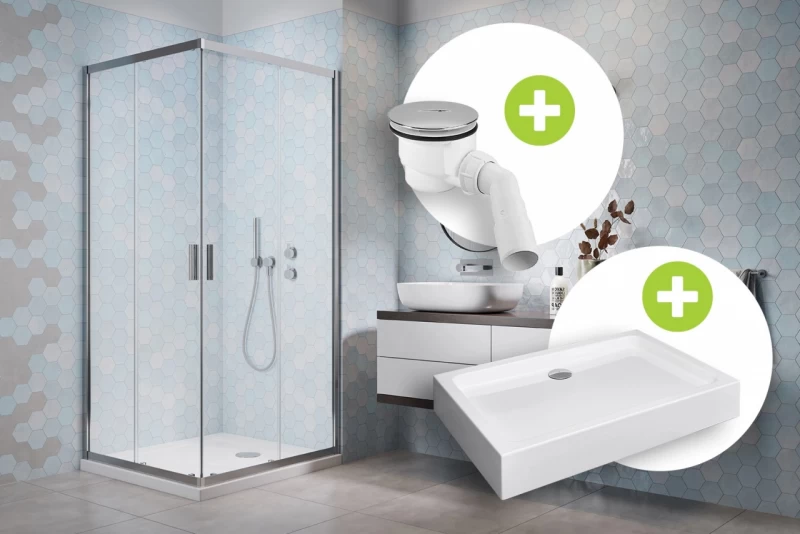 Set PROMO cabina dus Radaway Alienta D 100x80xH190 cm, sifon si cadita Laros D Compact