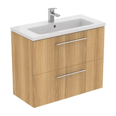 Baza lavoar suspendat Ideal Standard i.life S 2 sertare 80x37.5 cm stejar natural