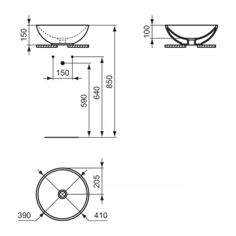 Lavoar pe blat Ideal Standard Strada negru mat Ø41 cm