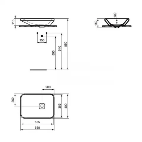 Lavoar pe blat asimetric Ideal Standard Tonic II alb lucios 55x40 cm