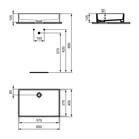 Lavoar pe blat Ideal Standard Extra alb lucios 60x40 cm