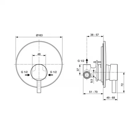 Baterie dus incastrata Ideal Standard Ceraline negru mat