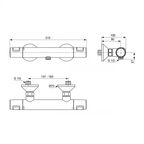 Baterie dus termostatica Ideal Standard Ceratherm T25 negru mat