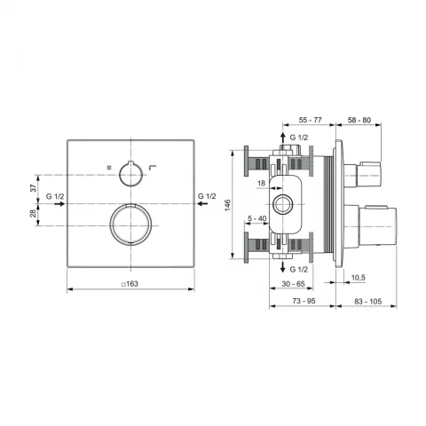 Baterie cada si dus incastrata Ideal Standard Ceratherm C100 negru mat termostatica