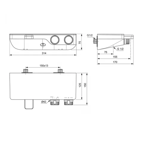 Baterie cada si dus termostatica Ideal Standard Ceratherm S200 crom lucios