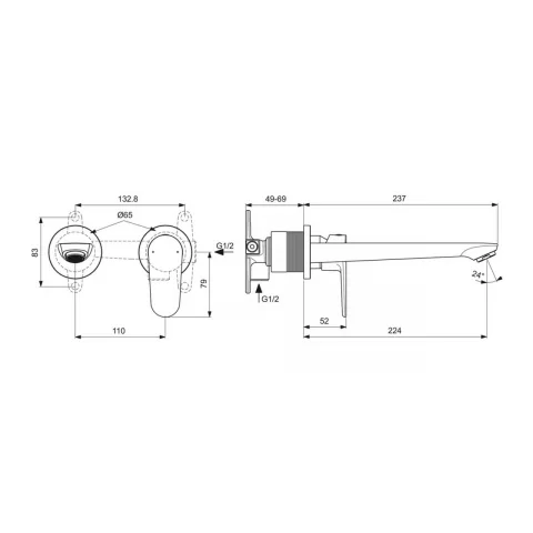 Baterie lavoar incastrata Ideal Standard Cerafine O negru mat