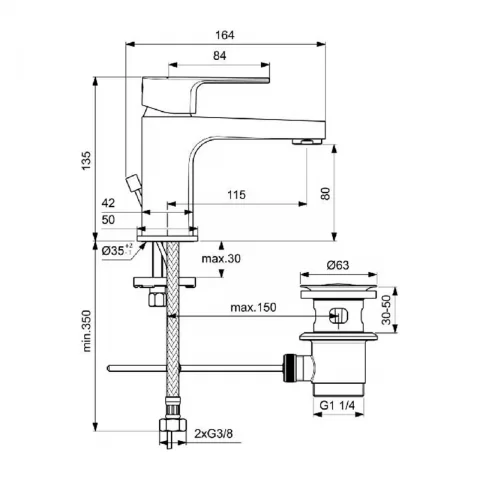 Baterie lavoar Ideal Standard Cerafine D H80 crom lucios cu ventil metalic