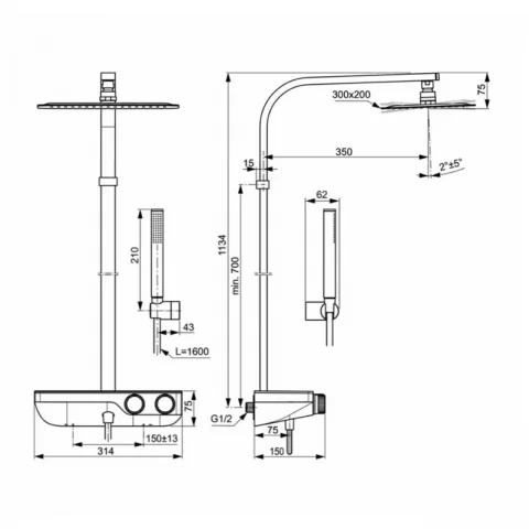 Sistem dus cu baterie termostatica Ideal Standard Ceratherm S200 crom 