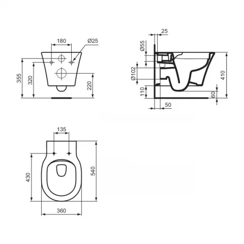 Vas WC suspendat Ideal Standard Connect Air RimLS+ 54x36 cm alb lucios