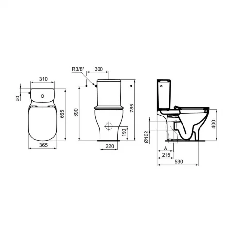 Vas WC pe pardoseala Ideal Standard Tesi 66.5x36.5 cm alb lucios