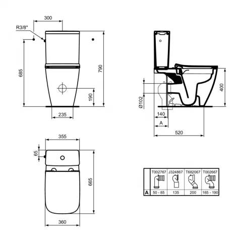 Vas WC pe pardoseala Ideal Standard i.life B RimLS+ 66.5x36 cm gri lucios