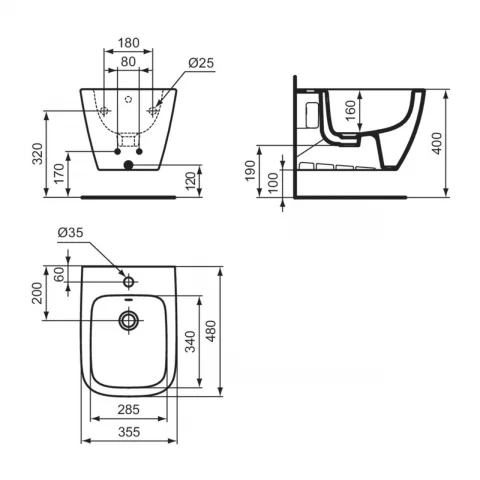 Bideu suspendat Ideal Standard i.life S 48x35.5 cm alb lucios