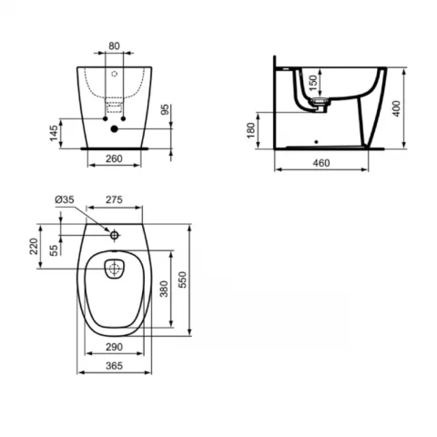 Bideu pe pardoseala Ideal Standard Dea 55x36.5 cm alb lucios
