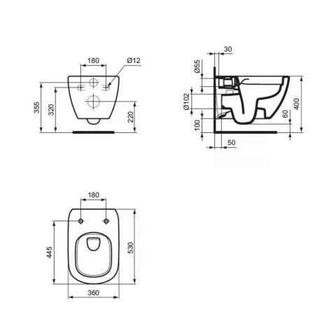 Vas WC suspendat Ideal Standard Tesi RimLS+ 53x36 cm negru mat