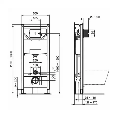 Set PROMO vas WC suspendat Ideal Standard Connect 54.5x36.5 cm cu rezervor ProSys si capac alb lucios