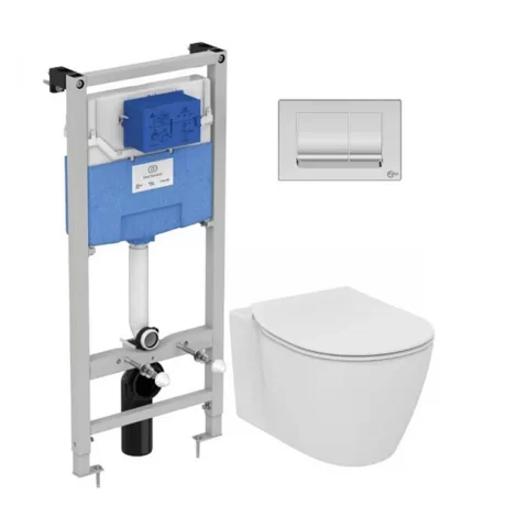 Set PROMO vas WC suspendat Ideal Standard Connect 54.5x36.5 cm cu rezervor ProSys si capac alb lucios