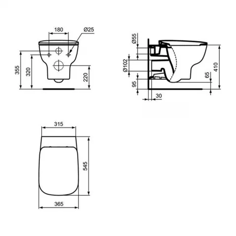 Vas WC suspendat Ideal Standard Esedra AquaBlade 54.5x36.5 cm alb lucios