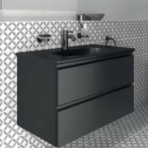 Savoniera din sticla alba Ideal Standard IOM cu suport negru mat