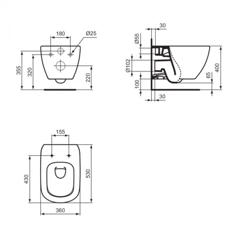 Vas WC suspendat Ideal Standard Tesi AquaBlade 53x36 cm alb mat