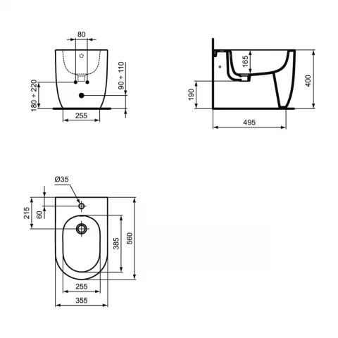 Bideu pe pardoseala Ideal Standard Blend Curve 56x35.5 cm alb lucios