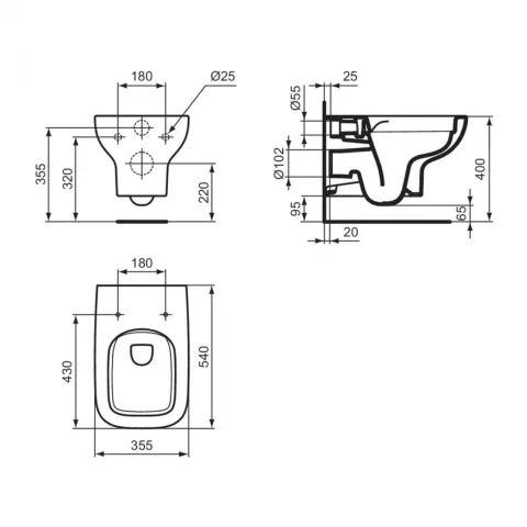 Vas WC suspendat Ideal Standard i.life A RimLS+ 54x35.5 cm alb lucios
