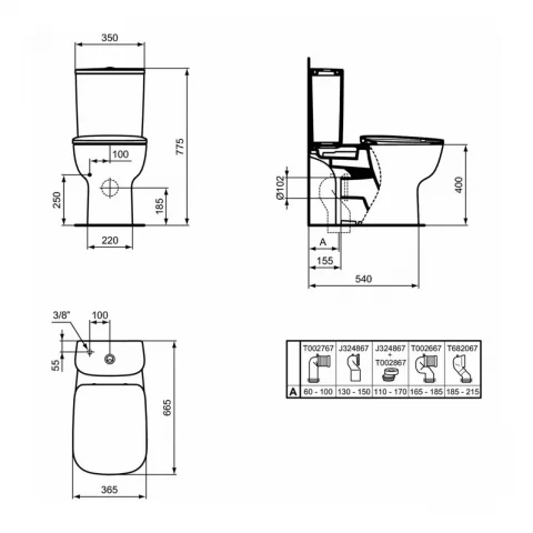 Vas WC pe pardoseala Ideal Standard Esedra AquaBlade 66.5x36.5 cm alb lucios