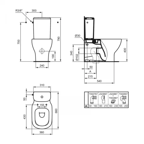 Vas WC pe pardoseala Ideal Standard Tesi AquaBlade 66x36 cm alb mat