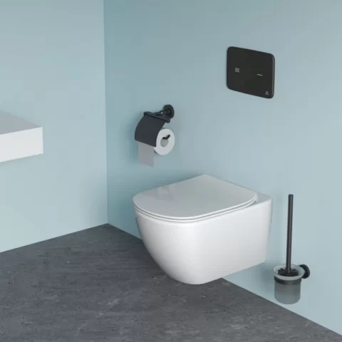 Perie WC cu suport negru mat Ideal Standard IOM si sticla mata