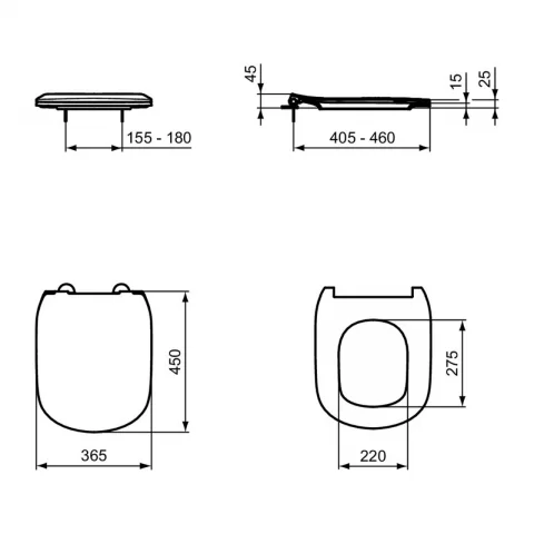 Capac WC cu inchidere normala Ideal Standard Tesi slim alb lucios