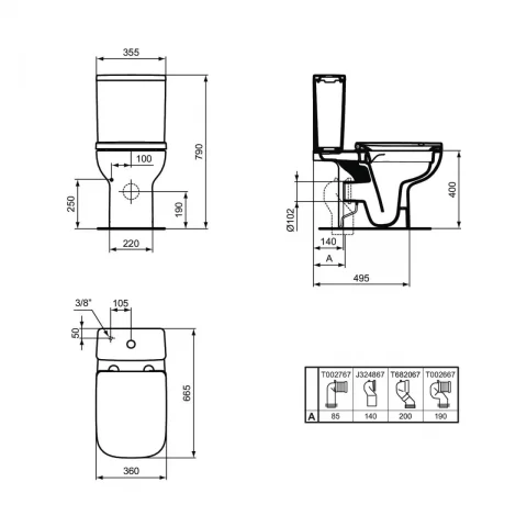 Rezervor WC cu alimentare inferioara Ideal Standard i.life B alb lucios