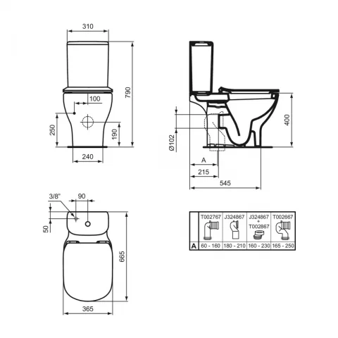 Rezervor WC cu alimentare inferioara Ideal Standard Tesi alb mat