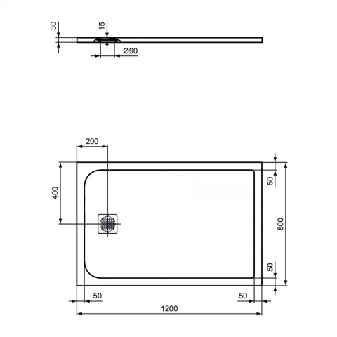 Cadita dus dreptunghiulara Ideal Standard Ultra Flat S 120x80 cm compozit negru intens