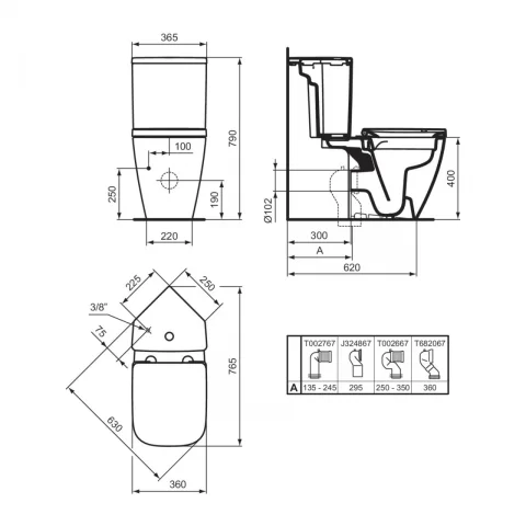Rezervor WC cu alimentare inferioara Ideal Standard i.life S alb cu montaj pe colt