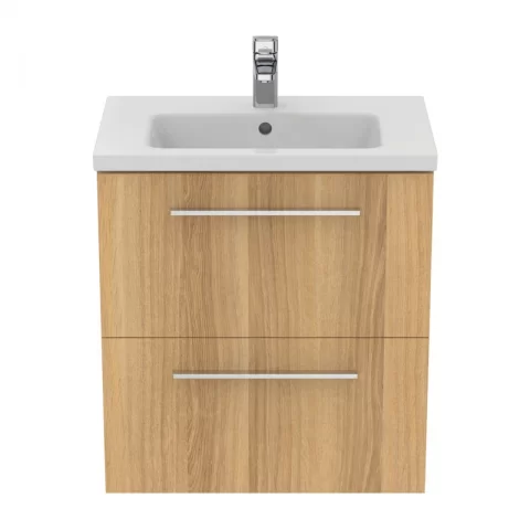 Baza lavoar suspendat Ideal Standard i.life S 2 sertare 60x37.5 cm stejar natural