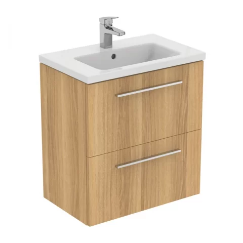 Baza lavoar suspendat Ideal Standard i.life S 2 sertare 60x37.5 cm stejar natural