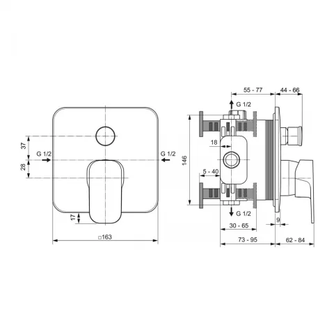 Baterie cada si dus incastrata Ideal Standard Tonic II crom lucios monocomanda