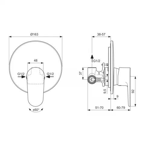 Baterie dus incastrata Ideal Standard Cerafine O negru mat monocomanda 