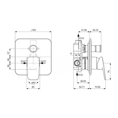 Baterie cada si dus incastrata Ideal Standard Ceraplan monocomanda crom lucios